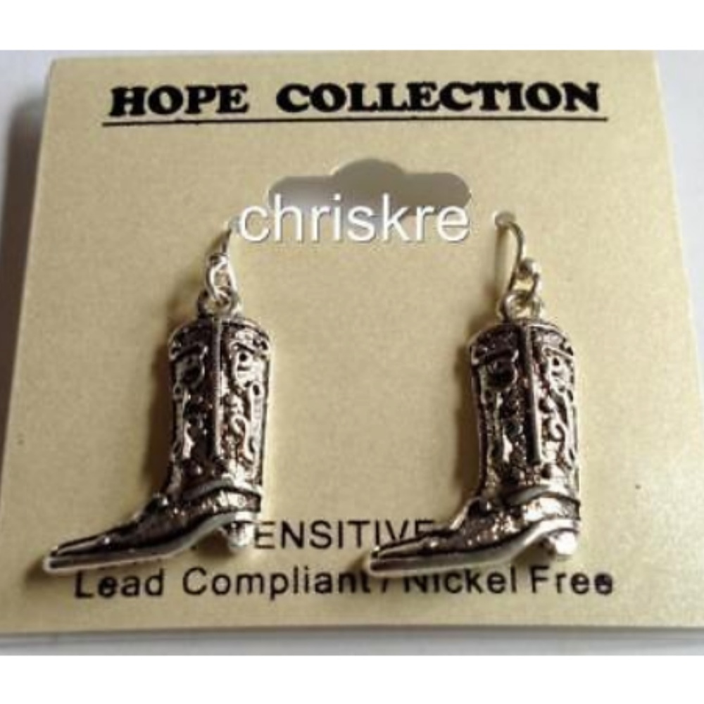 Silver Country Western Cowboy Boot Earrings